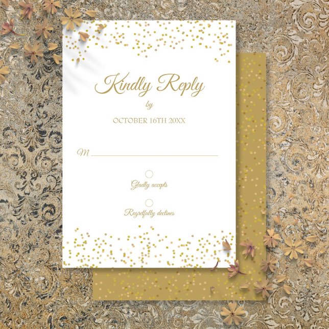 Convites Placa RSVP Elegante de Confetti de Poeira Dourada (Gold Dust Confetti Elegant RSVP Card)