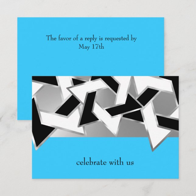 Convites Placa RSVP - Estrela branca preta de David em qual (Frente/Verso)