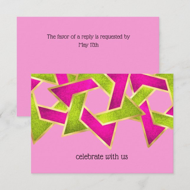 Convites Placa RSVP - Estrela Verde Rosa de David (Frente/Verso)