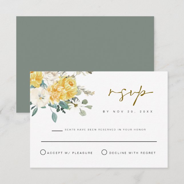 Convites Placa RSVP Floral Amarela Primavera Jarden EVA (Frente/Verso)