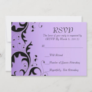 Convites Placa RSVP Floral de Preto/Roxo Elegante de luxo