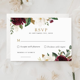 Convites Placa RSVP Floral Elegante Burgundy White Magnolia