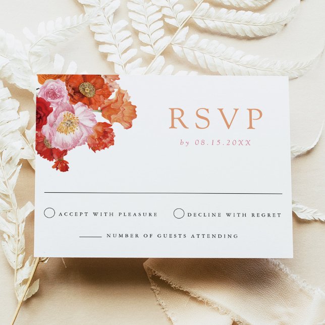 Convites Placa RSVP Floral MX Bold Fuchsia & Orange (Criador carregado)