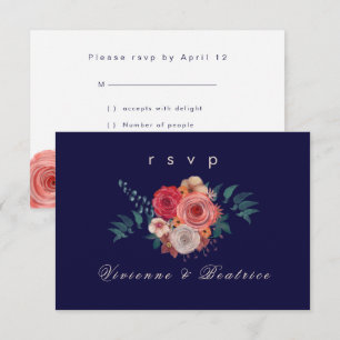Convites Placa rsvp floral rosa vermelha azul escuro