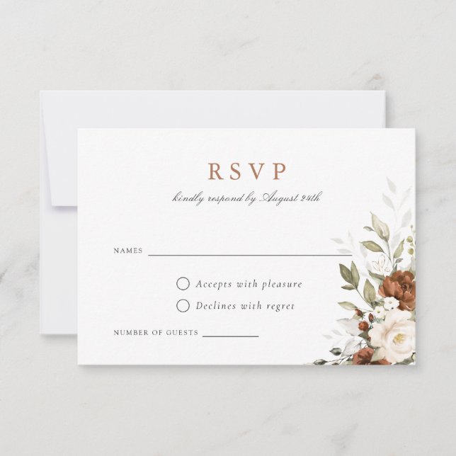 Convites Placa RSVP Floral Rust Cream Greenery Casamento ou (Frente)