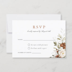 Convites Placa RSVP Floral Rust Cream Greenery Casamento ou