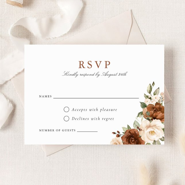 Convites Placa RSVP Floral Rust Peach Greenery Casamento (Criador carregado)