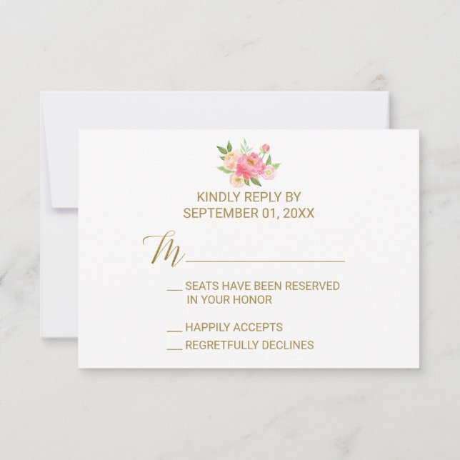 Convites Placa RSVP Peach e Pink Peony Flowers (Verso)
