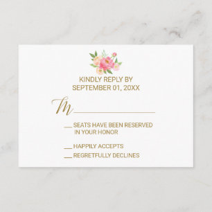 Convites Placa RSVP Peach e Pink Peony Flowers