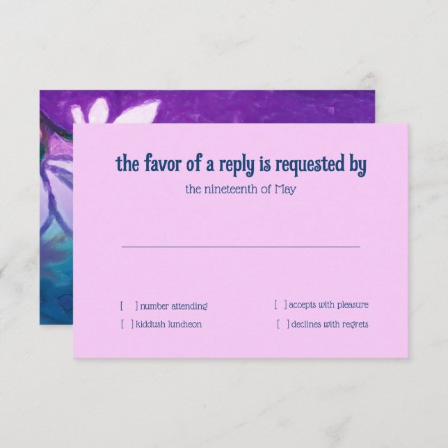 Convites Placa RSVP Placa Purple Teal Azul Cor Floral Rosa (Frente/Verso)