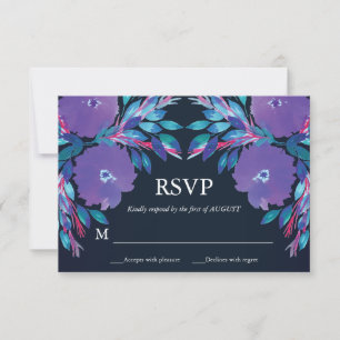 Convites Placa RSVP Púrpura Flores Pintadas