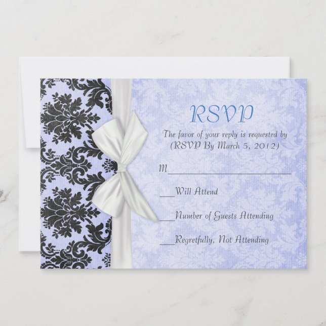 Convites Placa RSVP Romântica Azul Blush Damask (Frente)