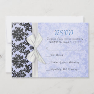 Convites Placa RSVP Romântica Azul Blush Damask