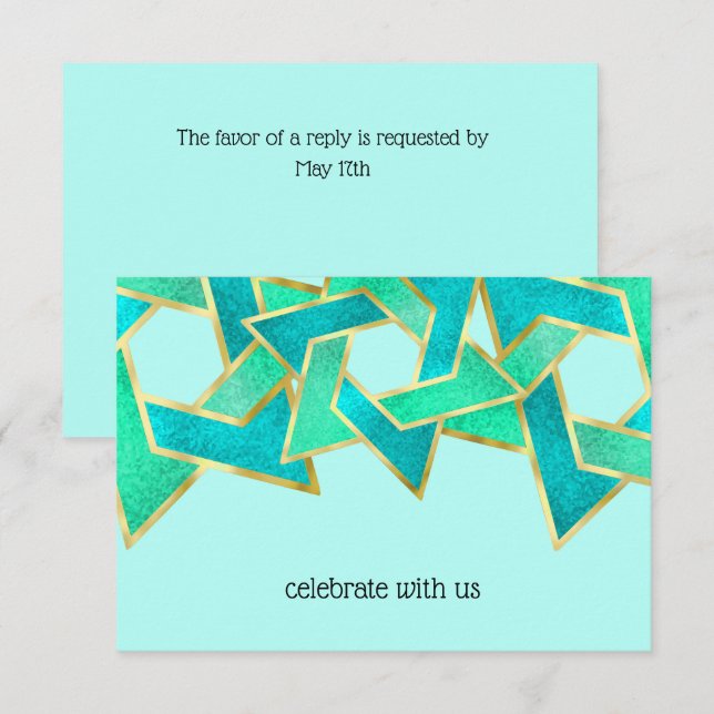 Convites Placa RSVP Turquoise Aqua Star de David (Frente/Verso)