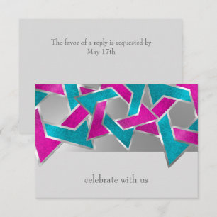 Convites Placa RSVP Turquoise Estrela Rosa de David Qualque