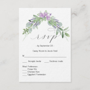 Convites placa RSVP verde e lavanda