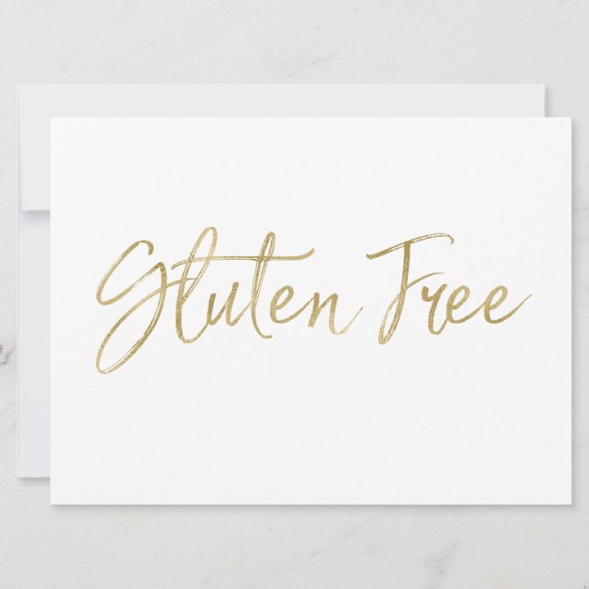 Convites Placa "Sem Glúten" | Letra Dourada Estilosa à Mão (Frente)