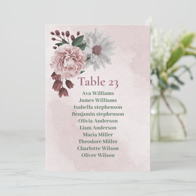 Convites placa sentada branca rosa de canela cor-de-rosa (Em pé/Frente)