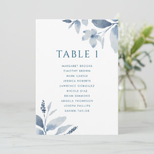 Convites Placa Sentada com Número de Mesa Floral Azul Dusty