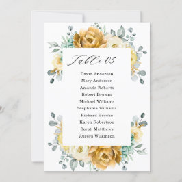Convites Placa Sentada de Casamento Floral Amarelo-Mostarda