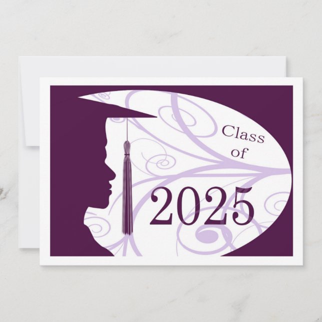 Convites Placa Silhouette 2025 de Homem Branco e Roxo (Frente)