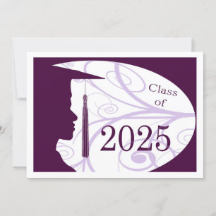Convites Placa Silhouette 2025 de Homem Branco e Roxo