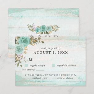 Convites Placa Vintage Turquoise Rustic Wood Floral RSVP