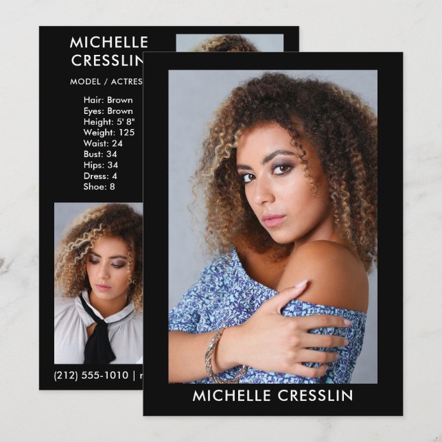 Convites Placa Zed Comp Comp de Foto do Ator 3 5x7 Blk (Frente/Verso)