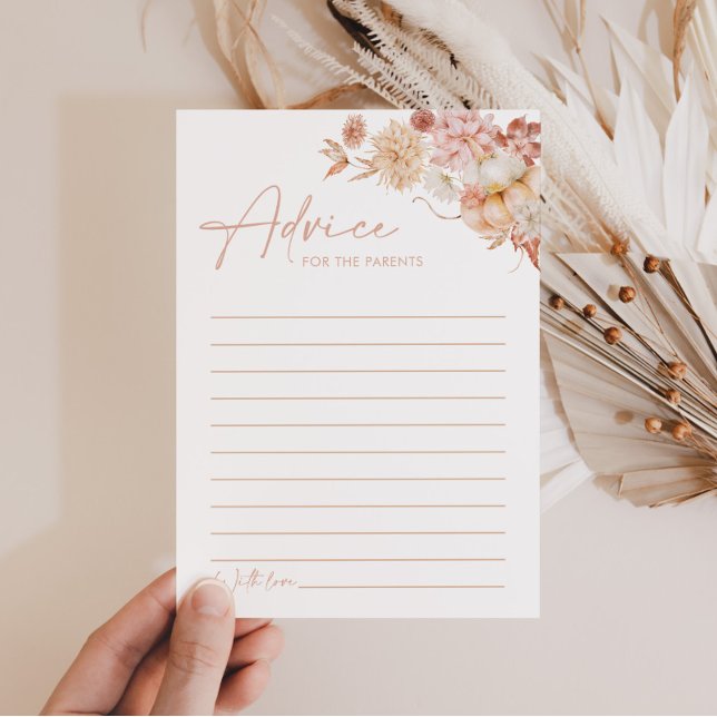 Convites Placas De Aconselhamento De Chá de fraldas Floral  (Advice for Parents Baby Shower Game | Pumpkin Fall Baby Shower)