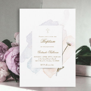 Convites Placas de aquarela e flores n8   Batismo