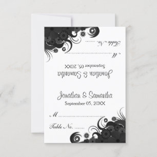 Convites Placas de Mesa de Casamento Preto e Branco Floral