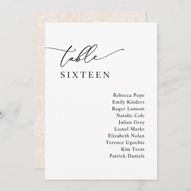 Convites Placas de Mesa para planos de caligrafia simples (Frente/Verso)