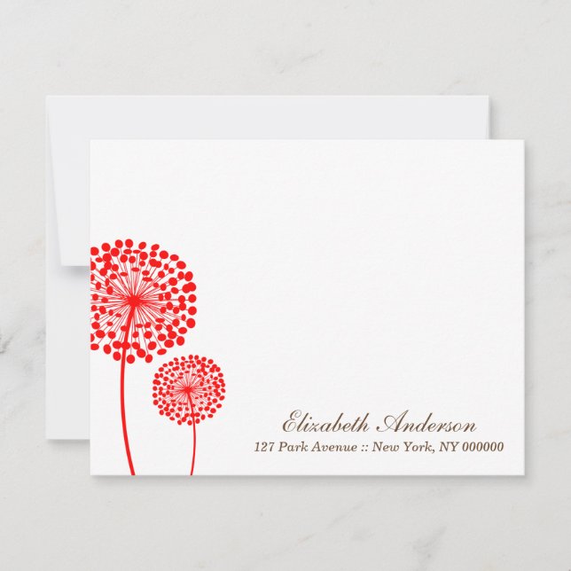 Convites Placas de Nota Simples Red Dandelions (Frente)