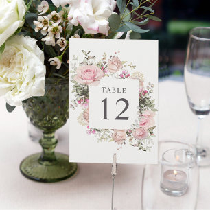 Convites Placas de números de tabela rosa suave, botânica 5