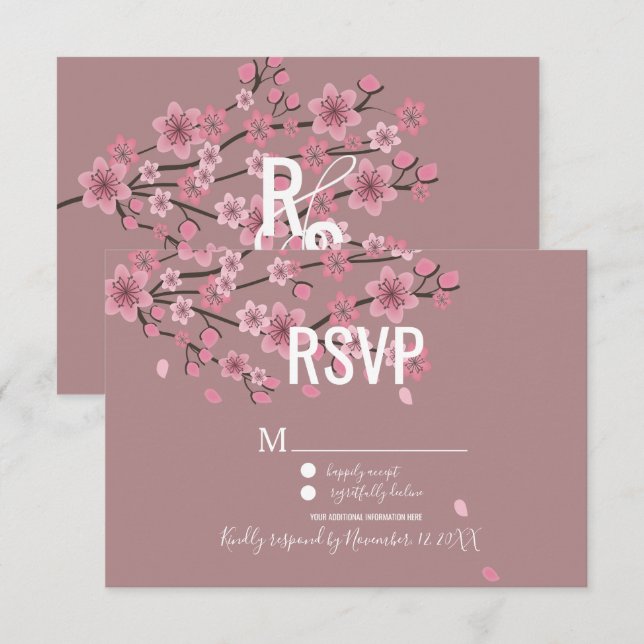 Convites Placas de Ombre 3D Cherry Blossom Botany RSVP (Frente/Verso)