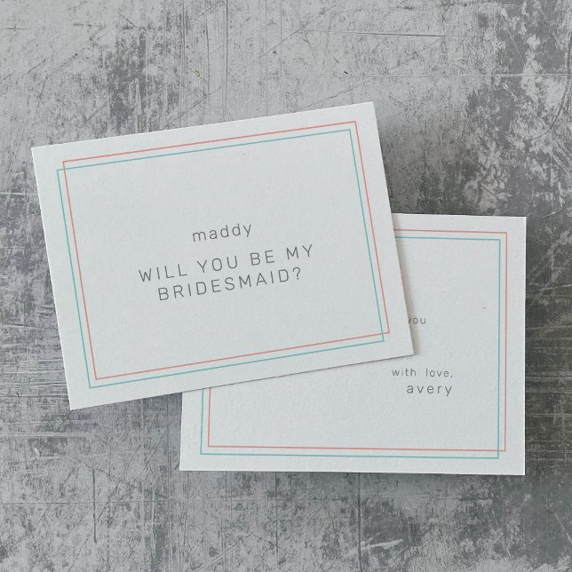 Convites Placas de Proposta AVERY Coral e Teal Bridesmaid (AVERY Coral and Teal Bridesmaid Proposal Cards)