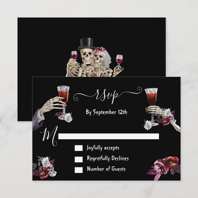 Convites Placas de resposta do Skeleton para Gótico de Mort (Frente/Verso)