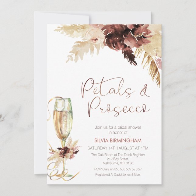 Convites Placas De Vidro Floral Chá de panela Prosecco (Frente)