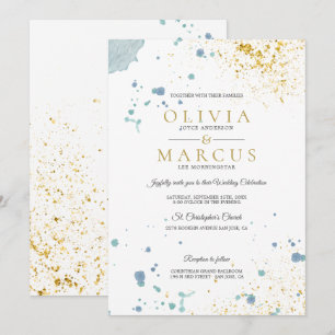 Convites Placas Douradas e azuis de Casamento