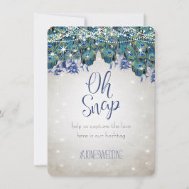 Convites Placas Hashtag de Casamento de Cascata Azul Pavão 