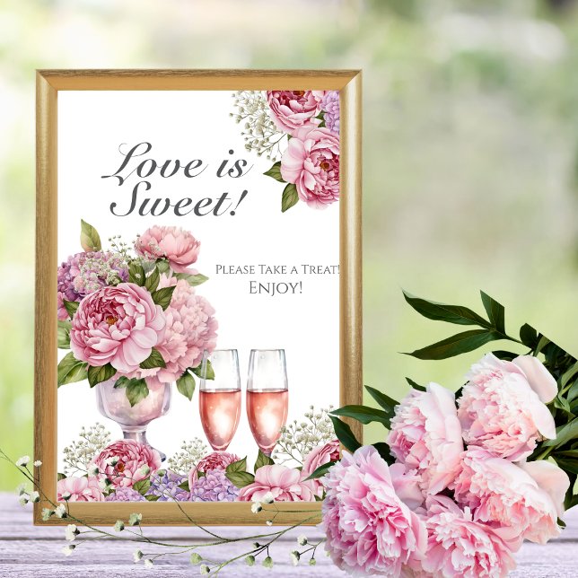 Convites Placas "O Amor é Doce" Pétalas & Prosecco (Petals & Prosecco "Love is Sweet" Sign)