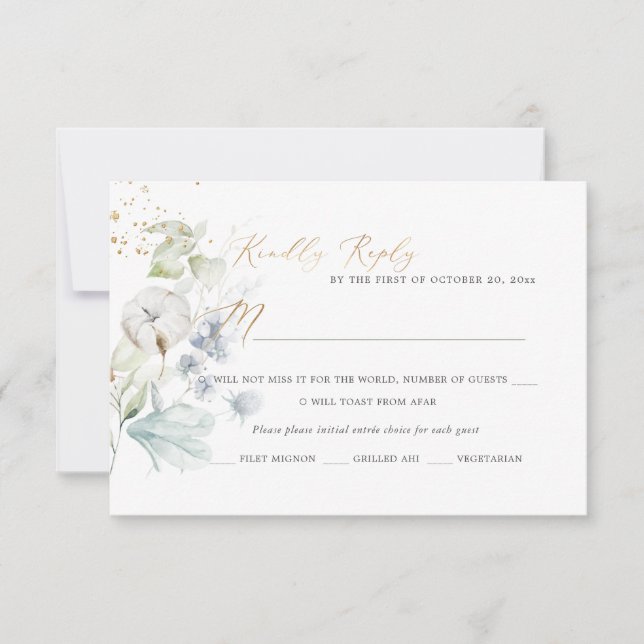 Convites Placas RSVP de Algodão Azul Dusty H2 PixDezines (Frente)