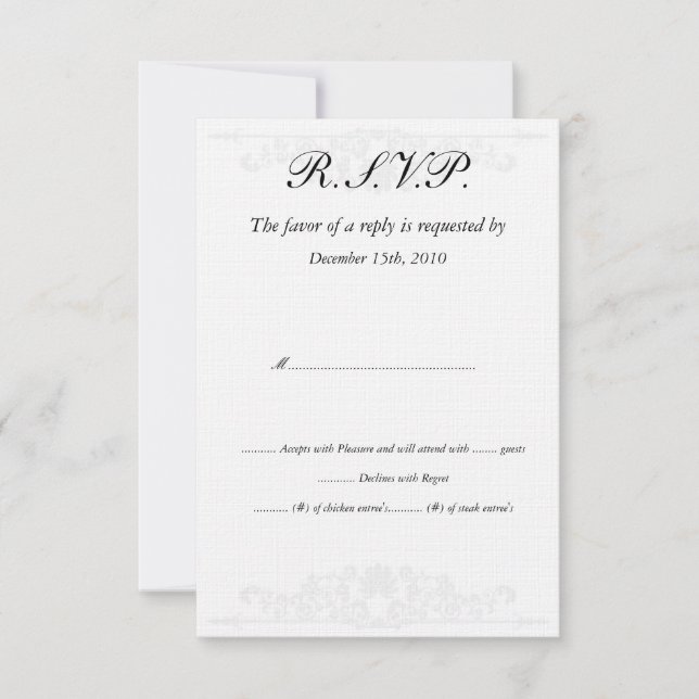 Convites Placas RSVP de Casamento Branco/Silver Elegante (Frente)