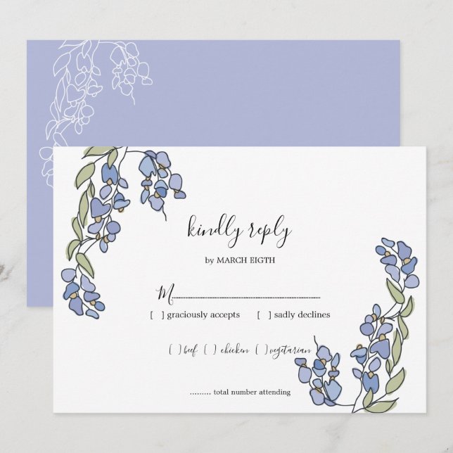 Convites Placas RSVP de Casamento Floral de Wisteria Desenh (Frente/Verso)