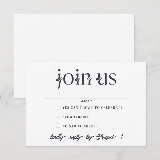 Convites Placas RSVP de Casamento Minimalista (Frente/Verso)