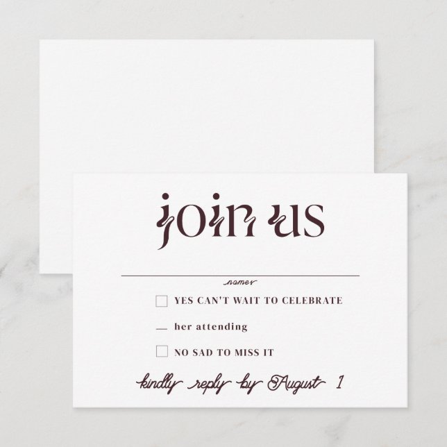 Convites Placas RSVP de Casamento Minimalista (Frente/Verso)