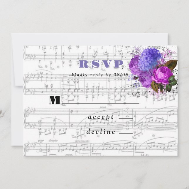 Convites Placas RSVP de Casamento Musical Elegante (Frente)