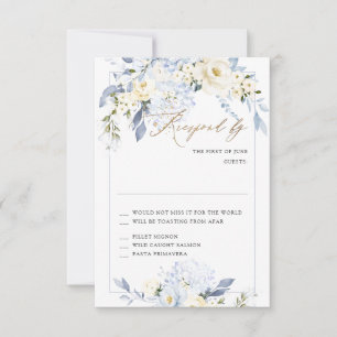 Convites Placas RSVP de Rosas de Creme de Hydrangea Azul