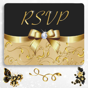 Convites Placas RSVP Douradas e pretas impressionantes com