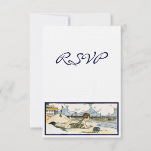 Convites Placas RSVP Personalizadas de Arte de Praia Vintag
